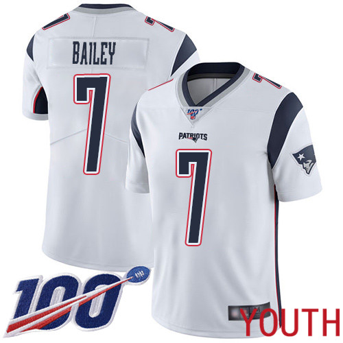 New England Patriots Football #7 Vapor Untouchable 100th Season Limited White Youth Jake Bailey Road NFL Jersey->youth nfl jersey->Youth Jersey